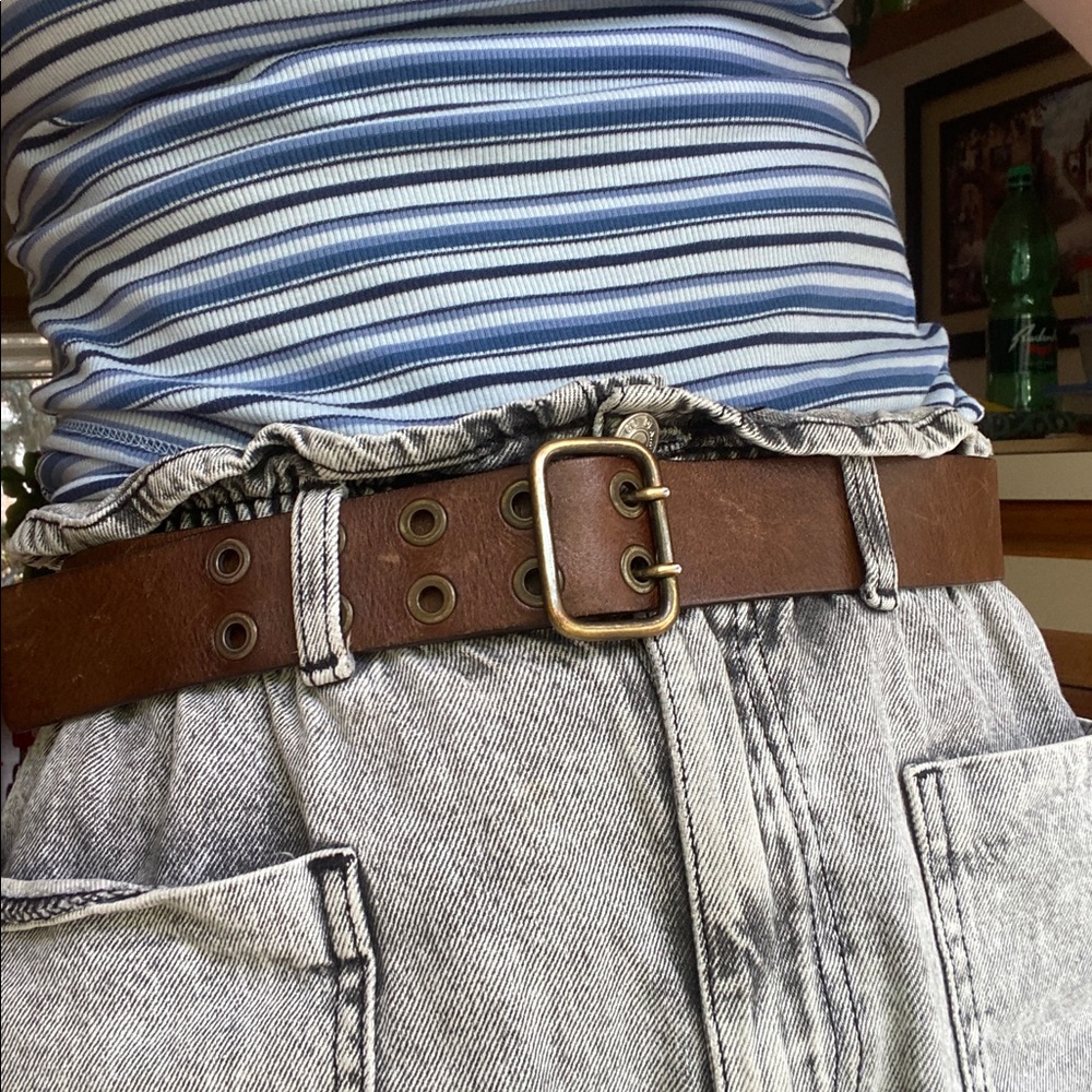 Ba&sh brown Leather Grommet Belt made in Italy
